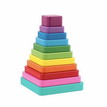 Joc Montessori Turnul Curcubeu Patrat, si tangram, 20 piese, din lemn