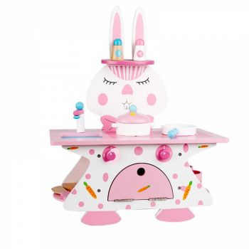 Bucatarie cu 10 accesorii Pink Rabbit Kitchen, din lemn