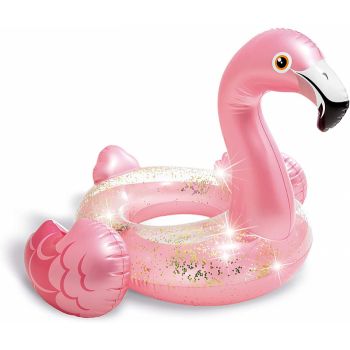 Colac gonflabil tip saltea, Pink Glitter Flamingo, cu sclipici, 99 x 89 x 71 cm, 56251