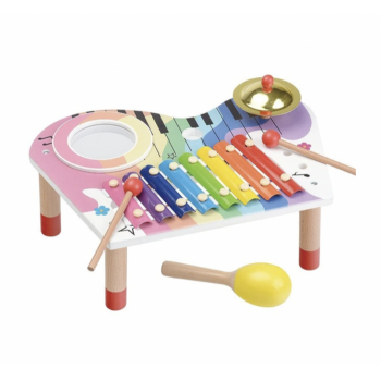 Masuta cu activitati si instrumente muzicale multiple Montessori, din lemn