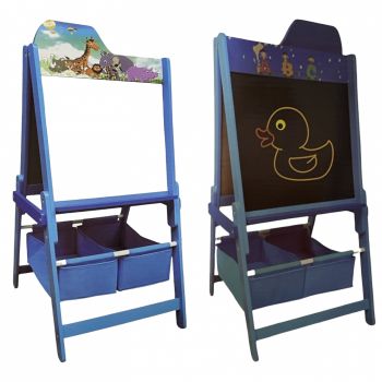 Tabla de scris cu 2 fete cu spatii depozitare, 100 x 50 x 43 cm, Albastru
