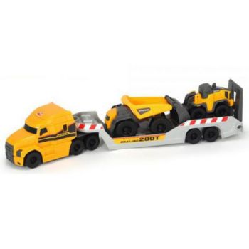 Camion Dickie Toys Mack Volvo Micro Builder cu remorca, buldozer si camion basculant la reducere