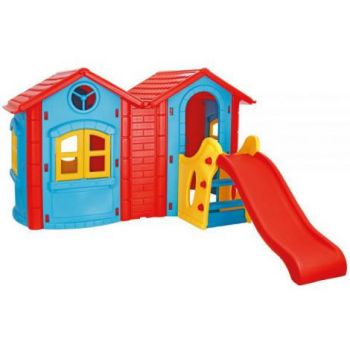 Casuta cu tobogan pentru copii Pilsan Double Happy House blue la reducere