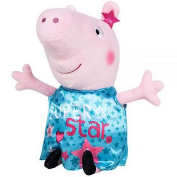 Jucarie din plus Peppa Pig cu rochie turcoaz din satin, 17 cm ieftina