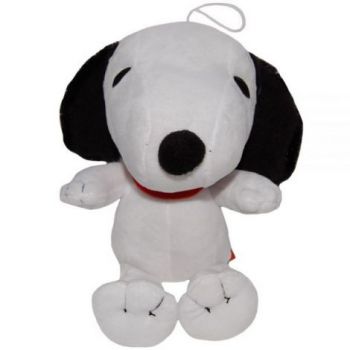 Jucarie din plus Snoopy asezat cu zgarda rosie, 18 cm