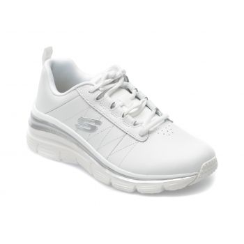 Pantofi sport SKECHERS albi, FASHION FIT, din piele naturala