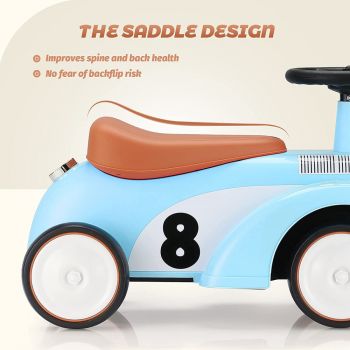 Masinuta fara pedale pentru copii Nichiduta Vintage Car Blue cu roti late din cauciuc eva, spatiu pentru depozitarea jucariilor, limitator directie, inaltime de la sol pana la sezut 26.5 cm, greutate maxima admisa 30 kg