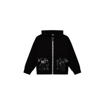 Dkny bluza copii culoarea negru, cu glugă, cu imprimeu