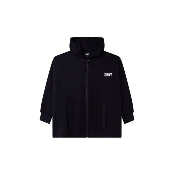 Dkny bluza copii culoarea negru, cu glugă, cu imprimeu