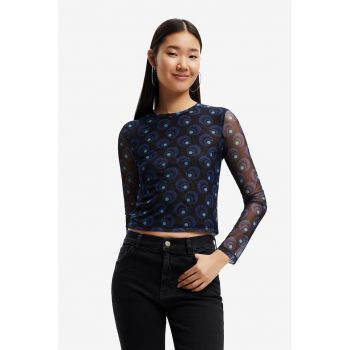 Bluza crop cu maneci semi-transparente