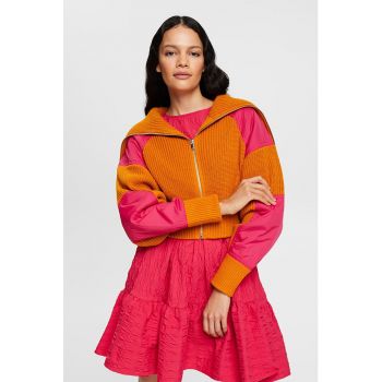 Cardigan cu fermoar si doua nuante