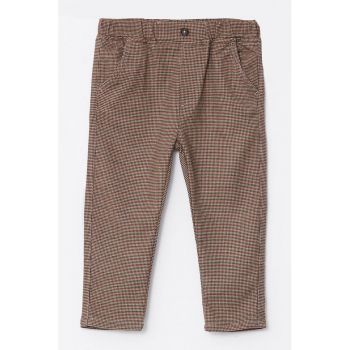 Pantaloni cu imprimeu houndstooth si 4 buzunare