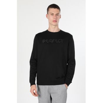 Bluza de trening cu imprimeu text - Negru -