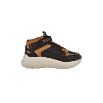 Pantofi sport din piele ecologica cu talpa wedge si garnituri contrastante