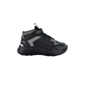 Pantofi sport din piele ecologica cu talpa wedge si segment cu inchidere velcro