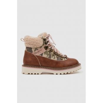 Ghete de piele ecologica cu garnitura cu model camuflaj