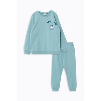 Pijama de bumbac cu imprimeu cu catelusi