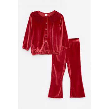 Set pantaloni sport si cardigan catifelat - 2 piese la reducere