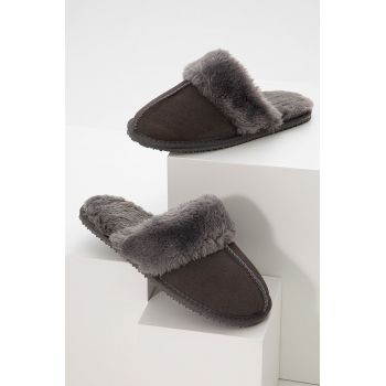 Answear Lab papuci din piele intoarsa culoarea gri