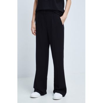 Medicine pantaloni femei, culoarea negru, lat, medium waist