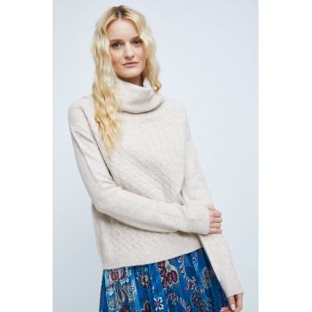 Medicine pulover din amestec de lana femei, culoarea bej, cu guler ieftin