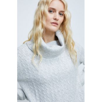 Medicine pulover din amestec de lana femei, culoarea gri, cu guler de firma original