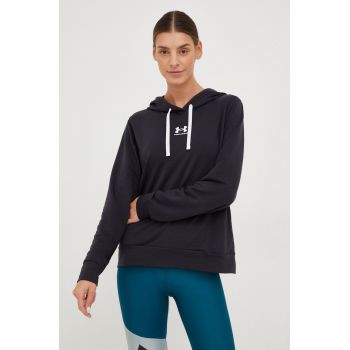 Under Armour bluza femei, culoarea negru, cu glugă, cu imprimeu