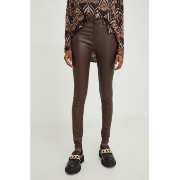 Answear Lab pantaloni femei, culoarea maro, mulata, medium waist
