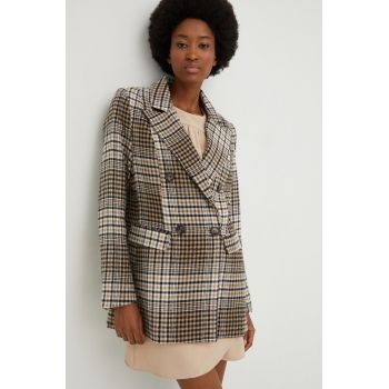 Answear Lab sacou culoarea bej, cu doua randuri de nasturi, modelator