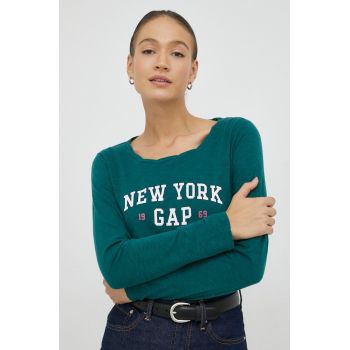 GAP longsleeve din bumbac culoarea verde