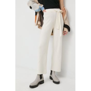 Notes du Nord pantaloni din lana Erin femei, culoarea bej, lat, high waist