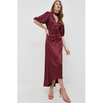 Notes du Nord rochie de matase Electra culoarea bordo, maxi, drept