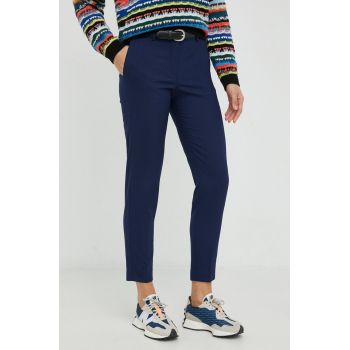 PS Paul Smith pantaloni de lana femei, culoarea albastru marin, fason tigareta, medium waist