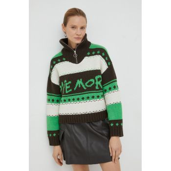 Samsoe Samsoe pulover de lana femei, culoarea verde, călduros, cu turtleneck