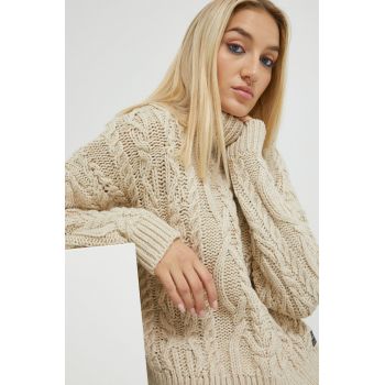 Superdry pulover din amestec de lana femei, culoarea bej, cu guler ieftin