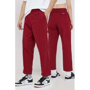 Vans pantaloni de bumbac femei, culoarea rosu, fason chinos, high waist