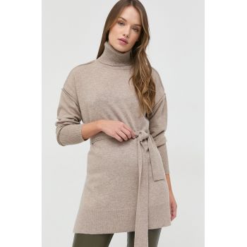 Beatrice B pulover de lana femei, culoarea bej, light, cu guler de firma original