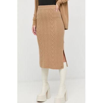 BOSS fusta din amestec de casmir culoarea bej, midi, creion