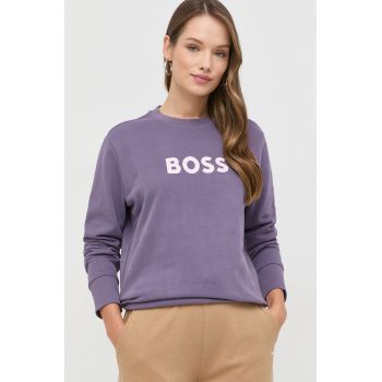 BOSS hanorac de bumbac femei, culoarea violet, cu imprimeu