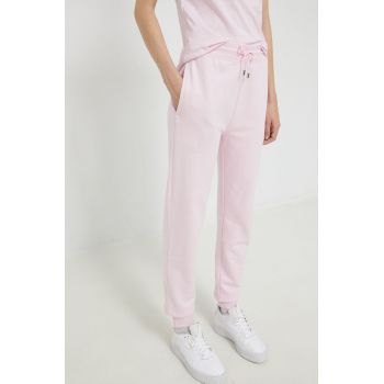 HUGO pantaloni de trening din bumbac femei, culoarea roz, neted