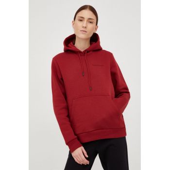 Peak Performance bluza femei, culoarea bordo, cu glugă, neted