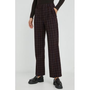PS Paul Smith pantaloni din lana femei, culoarea bordo, lat, high waist