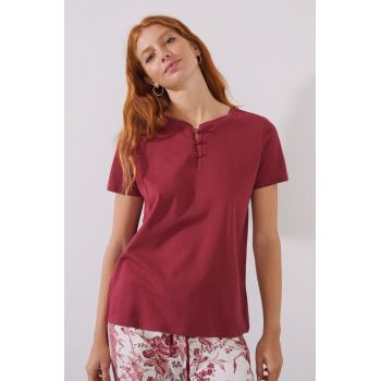 women'secret tricou de pijama din bumbac Mix & Match culoarea bordo, bumbac