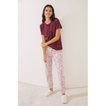 women'secret tricou de pijama din bumbac Mix & Match culoarea bordo, bumbac