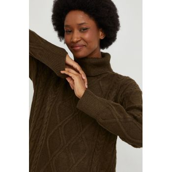 Answear Lab pulover de lana femei, culoarea verde, cu guler ieftin