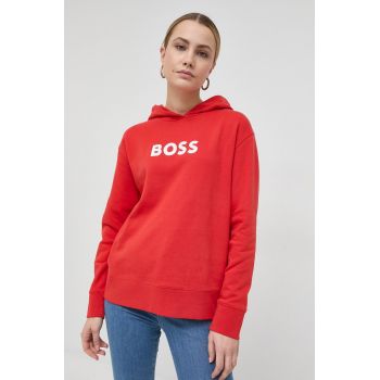 BOSS hanorac de bumbac femei, culoarea roșu, cu glugă, imprimeu 50468367 de firma original