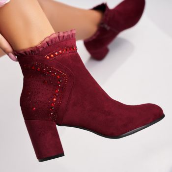 Botine dama Imblanite Bordo din Piele Ecologica Intoarsa Larose