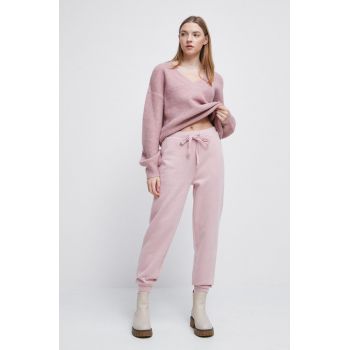 Medicine pantaloni de trening femei, culoarea roz, neted