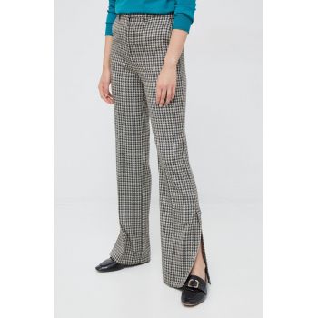 Sisley pantaloni femei, culoarea bej, evazati, high waist