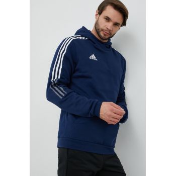 adidas Performance bluza barbati, culoarea albastru marin, cu glugă, cu imprimeu ieftin